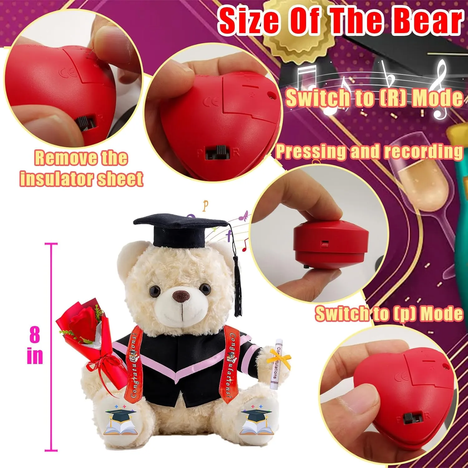 Personalized Graduation Bear Class of 2025 Teddy Bear with Text Photo, Personalized Teddy Bear as Graduation Gifts for Him Her 2025 High School College Graduation Gifts 2025 (8 inch)
