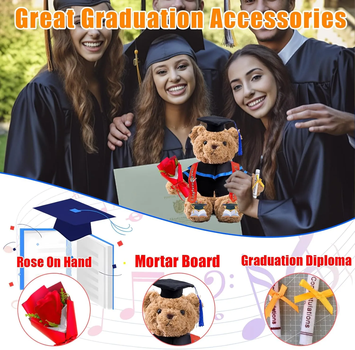 Personalized Graduation Bear with Text Photo, Graduation Teddy Bear Class of 2025 as Graduation Decorations for Him Her 2025 High School Kindergarten Graduation Gifts 2025 (11 inch)