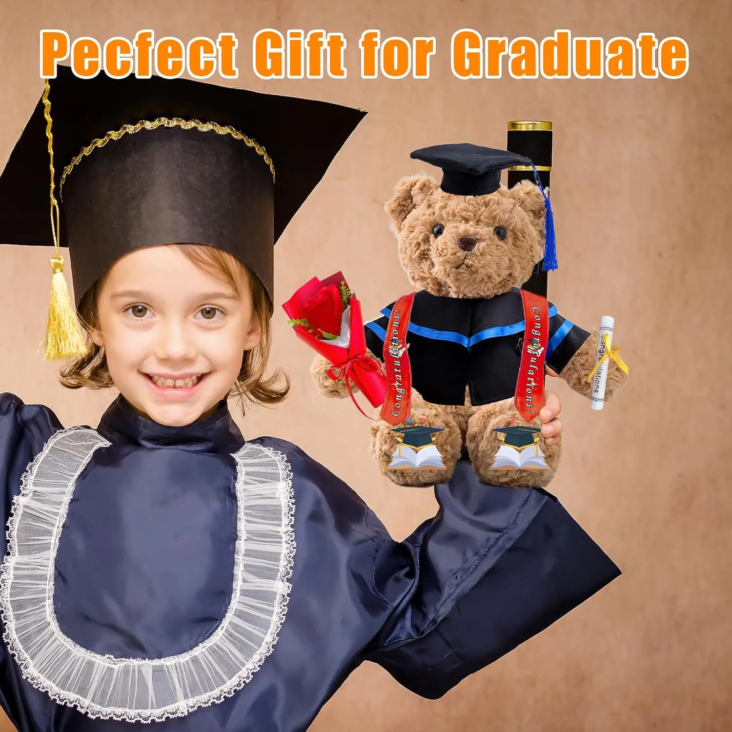 Personalized Graduation Bear with Text Photo, Graduation Teddy Bear Class of 2025 as Graduation Decorations for Him Her 2025 High School Kindergarten Graduation Gifts 2025 (11 inch)