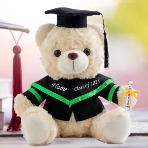 Personalized Graduation Teddy Bear 2025, Graduation Gifts for Him & Her with Text, White Graduation Bear as Personalized Kindergarten College Graduation Gift for Girls/Boy Graduation Day (10IN-Text)