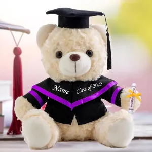 Personalized Graduation Teddy Bear 2025, Graduation Gifts for Him & Her with Text, White Graduation Bear as Personalized Kindergarten College Graduation Gift for Girls/Boy Graduation Day (10IN-Text)