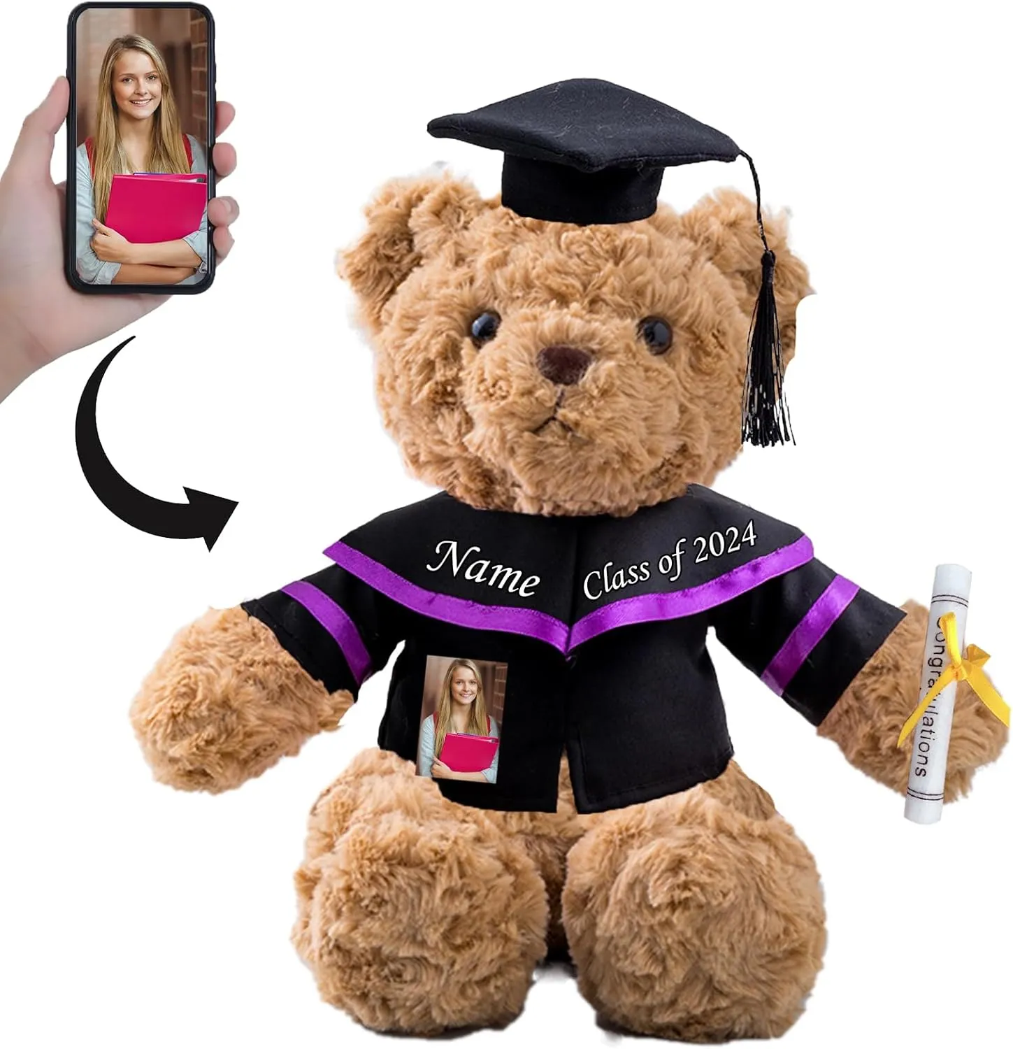 Personalized Graduation Teddy Bear, Graduation Gifts for Him & Her, Graduation Bear with Text  Photo as Personalized Kindergarten College Graduation Gifts for Graduation Day 2024 (11 in-Text Photo)