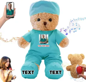 Personalized Nurse Gift Doctor Gift Personalized Teddy Bear with Photo Text, Teddy Bear Stuffed Animal as Personalized Gift for Nurse Doctor Medical Student Graduation Gifts (10 inch)
