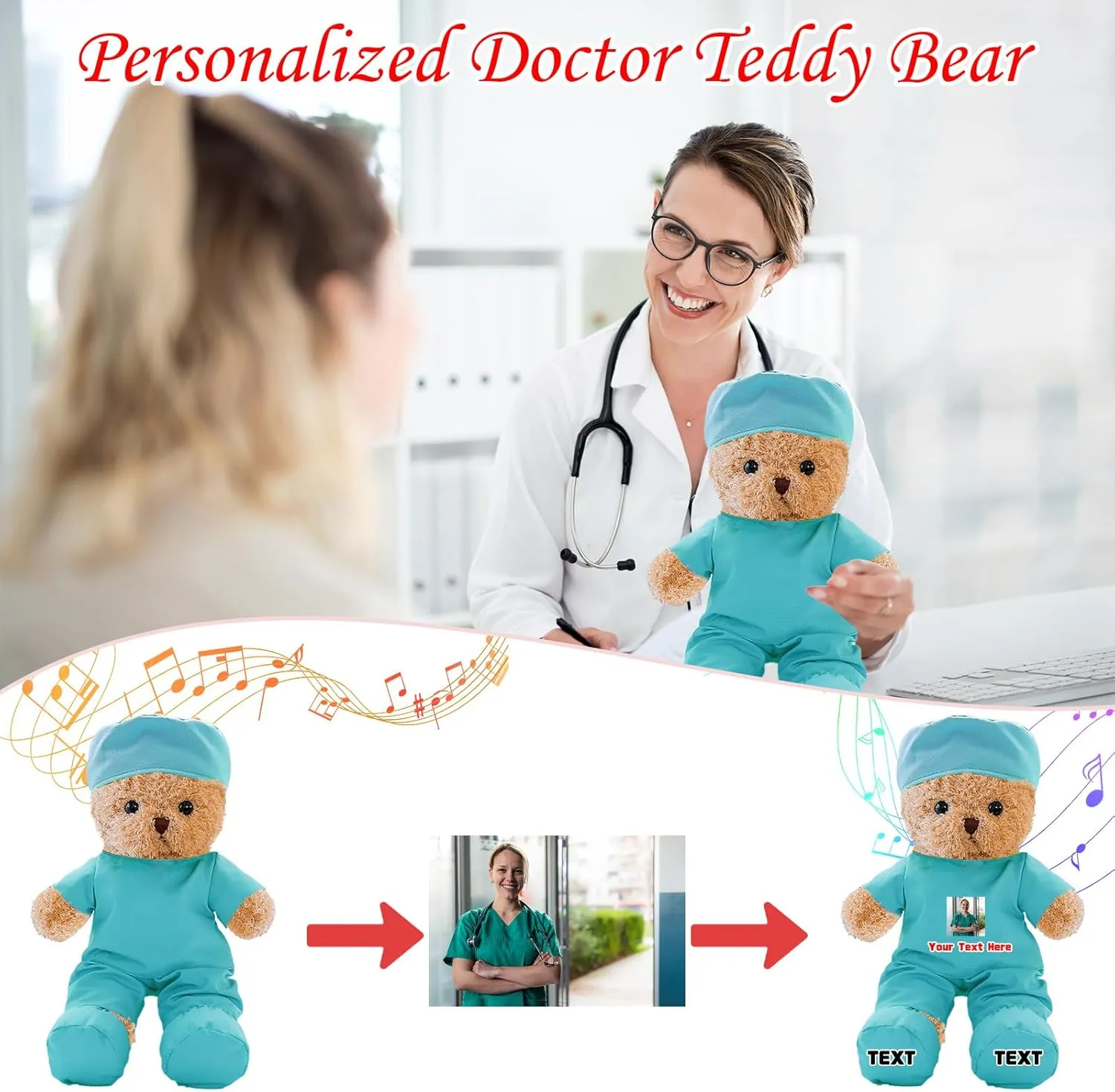 Personalized Nurse Gift Doctor Gift Personalized Teddy Bear with Photo Text, Teddy Bear Stuffed Animal as Personalized Gift for Nurse Doctor Medical Student Graduation Gifts (10 inch)