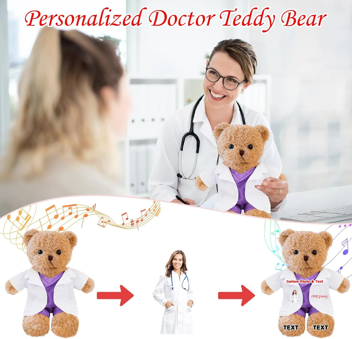 Personalized Nurse Gift Doctor Gift Personalized Teddy Bear with Photo Text, Teddy Bear Stuffed Animal as Personalized Gift for Nurse Doctor Medical Student Graduation Gifts (12 inch)