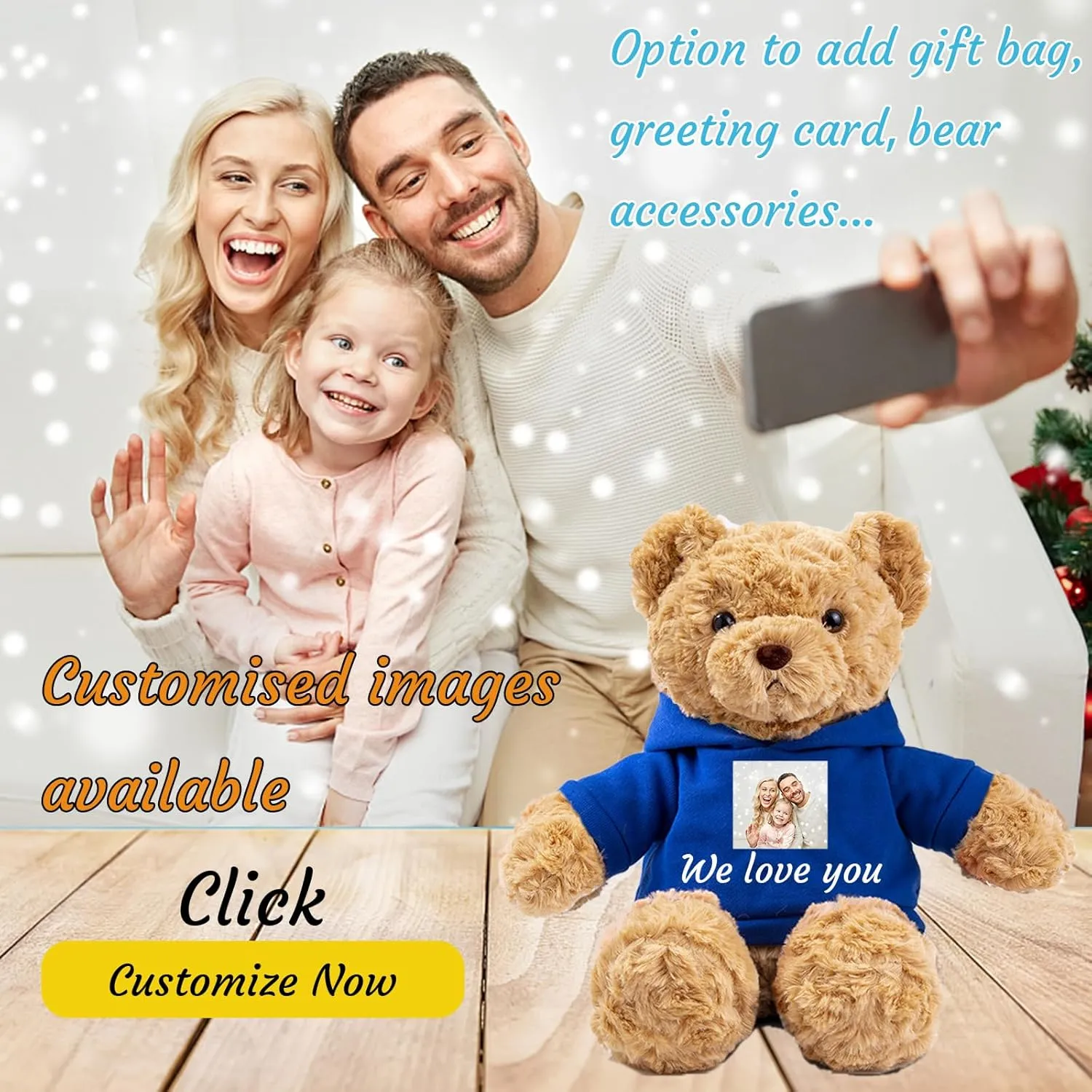 Personalized Teddy Bear for Her Him Bear Plush with Custom Text Photo, Personalized Gifts Teddy Bear Stuffed for Birthday, 11 inch