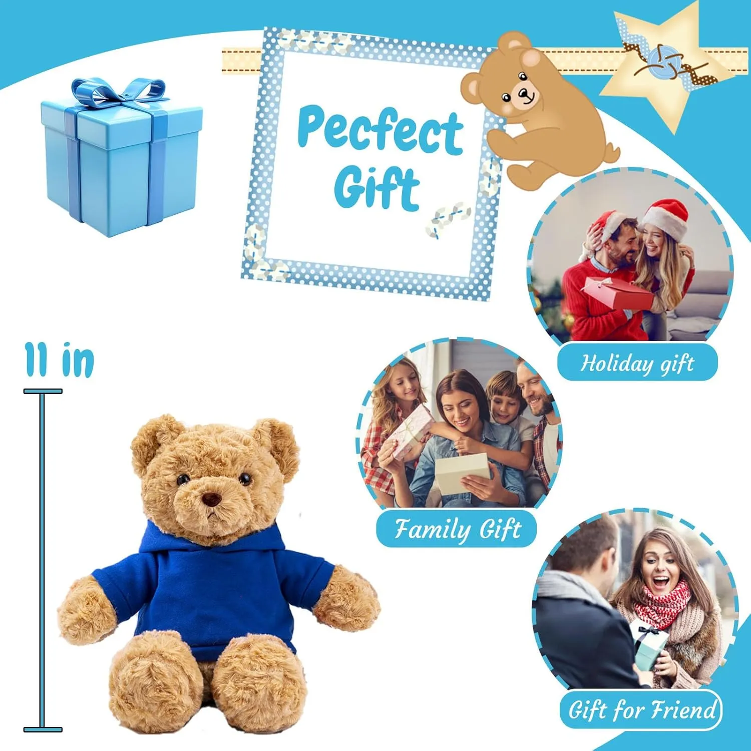 Personalized Teddy Bear for Her Him Bear Plush with Custom Text Photo, Personalized Gifts Teddy Bear Stuffed for Birthday, 11 inch