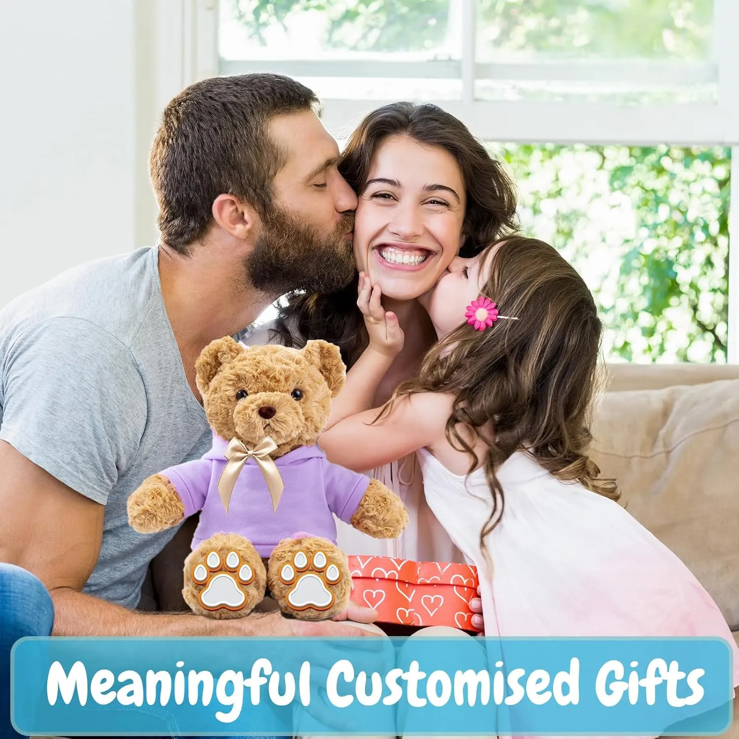 Personalized Teddy Bear for Her Him Bear Plush with Custom Text Photo, Personalized Gifts Teddy Bear with Bow, 11 inch