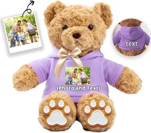 Personalized Teddy Bear for Her Him Bear Plush with Custom Text Photo, Personalized Gifts Teddy Bear with Bow, 11 inch