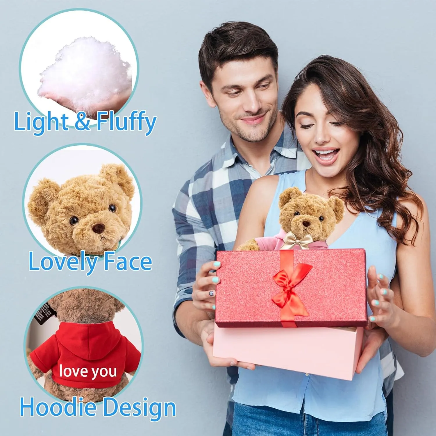 Personalized Teddy Bear for Her Him Bear Plush with Custom Text Photo, Personalized Gifts Teddy Bear with Bow as for Valentines Day Christmas Day Birthday (11-in-Text Photo)