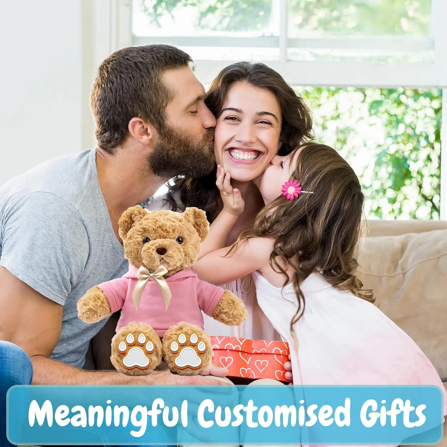 Personalized Teddy Bear for Her Him Bear Plush with Custom Text Photo, Personalized Gifts Teddy Bear with Bow as for Valentines Day Christmas Day Birthday (11-in-Text Photo)