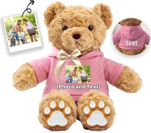 Personalized Teddy Bear for Her Him Bear Plush with Custom Text Photo, Personalized Gifts Teddy Bear with Bow as for Valentines Day Christmas Day Birthday (11-in-Text Photo)