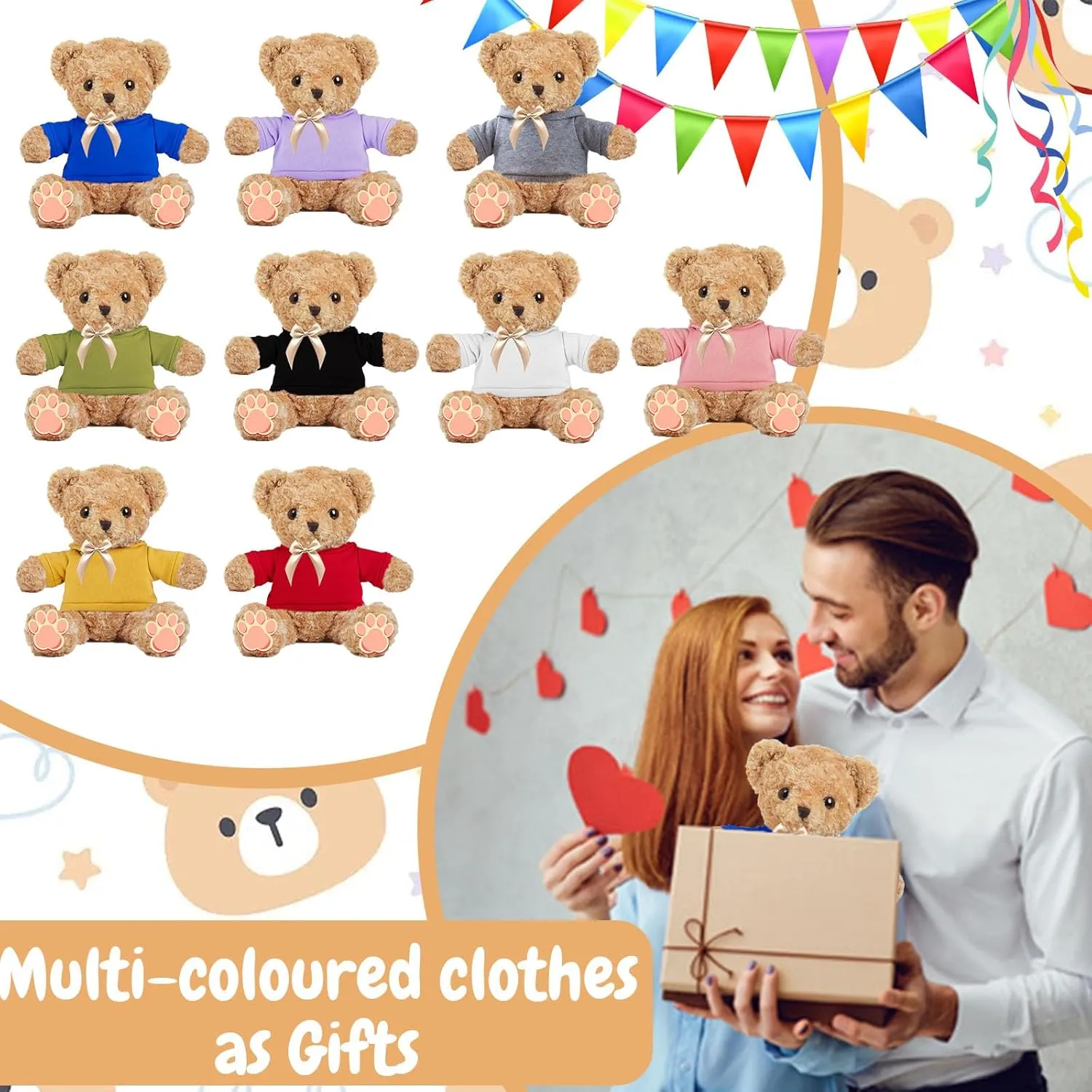 Personalized Teddy Bear for Her Him, Brown Bear Stuffed Plush Toys with Text Photo, Personalized Gifts Bear with Bow as Gifts for Christmas Valentines Day Birthday (12 inch-Text Photo)