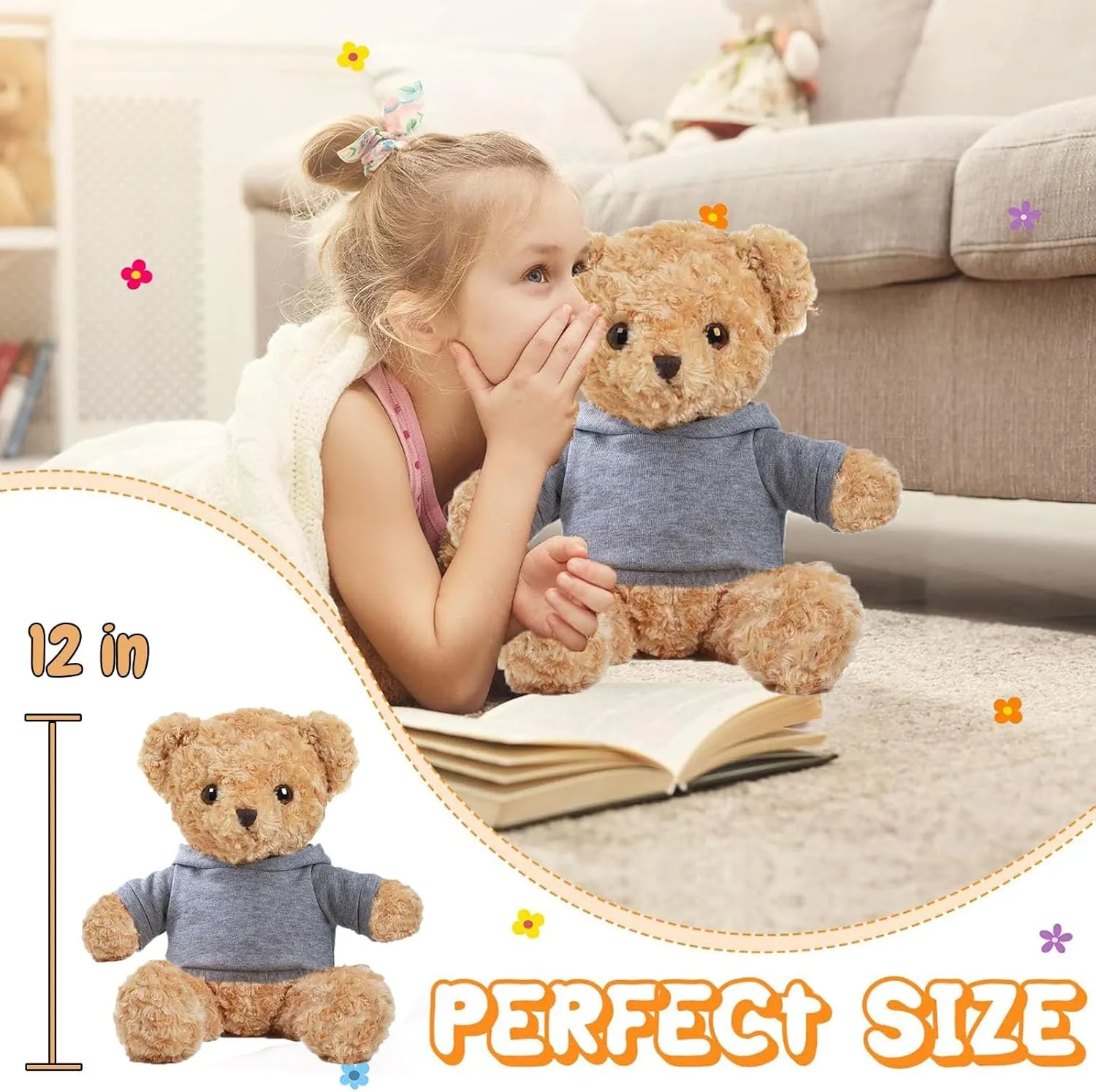 Personalized Teddy Bear for Her Him, Brown Bear Stuffed Plush Toys with Text Photo, Personalized Gifts for Birthday 12 inch