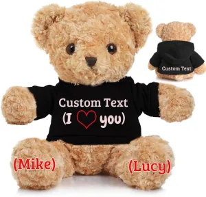 Personalized Teddy Bear for Her Him, Brown Bear Stuffed Plush Toys with Text Photo, Personalized Gifts for Birthday 12 inch