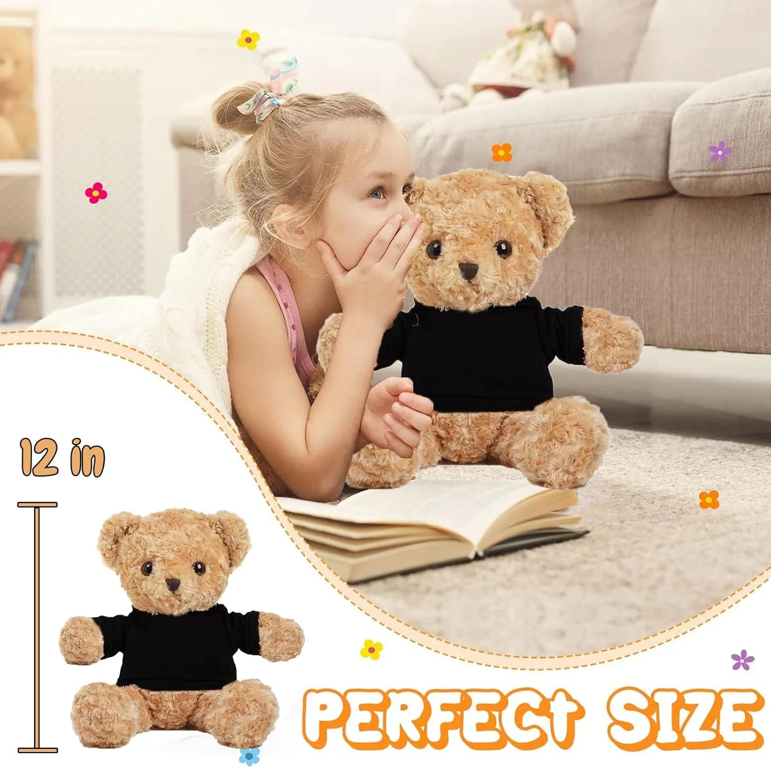 Personalized Teddy Bear for Her Him, Brown Bear Stuffed Plush Toys with Text Photo, Personalized Gifts for Birthday 12 inch