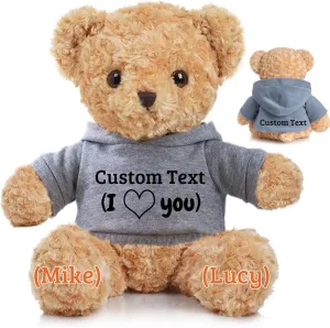 Personalized Teddy Bear for Her Him, Brown Bear Stuffed Plush Toys with Text Photo, Personalized Gifts for Birthday 12 inch