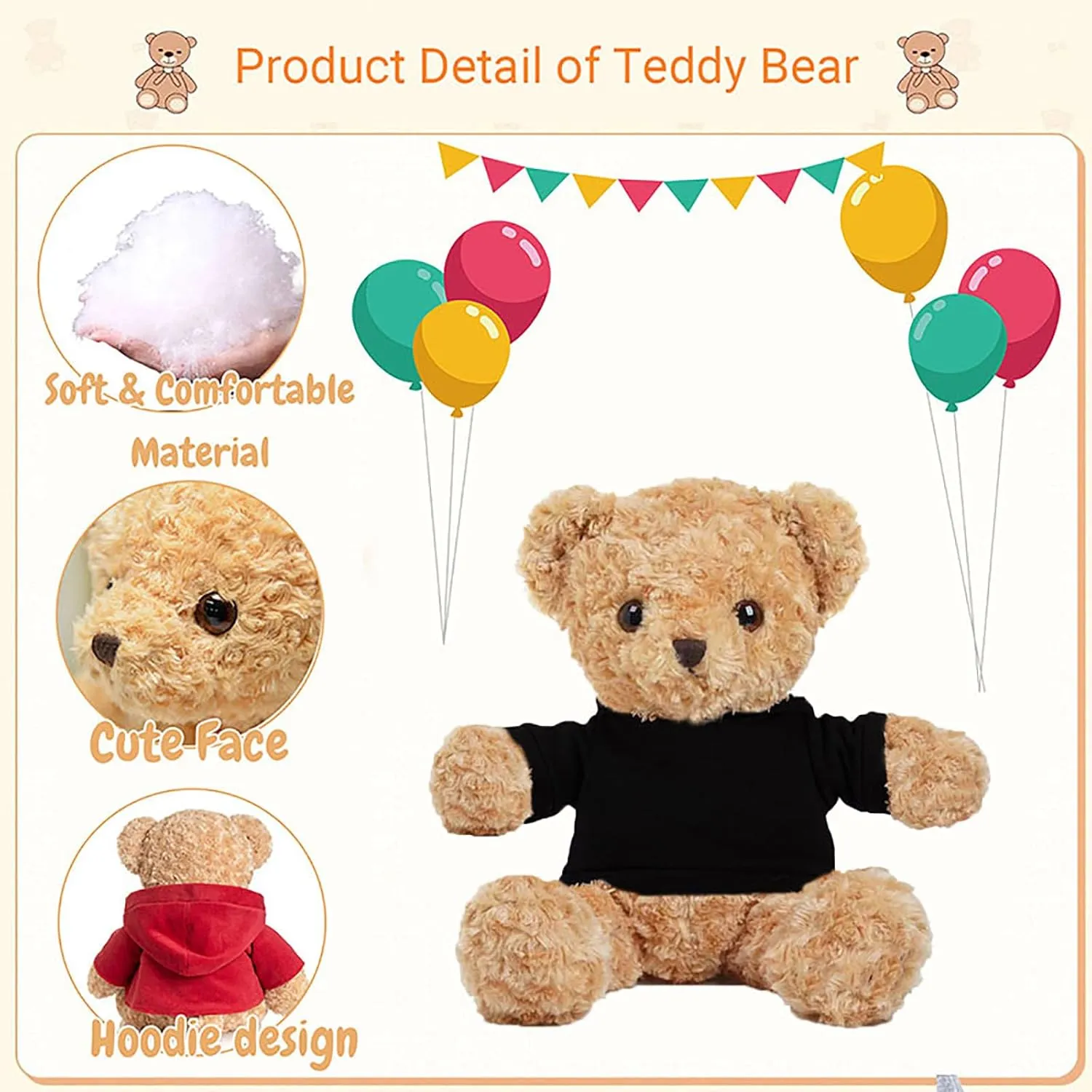 Personalized Teddy Bear for Her Him, Brown Bear Stuffed Plush Toys with Text Photo, Personalized Gifts for Birthday 12 inch