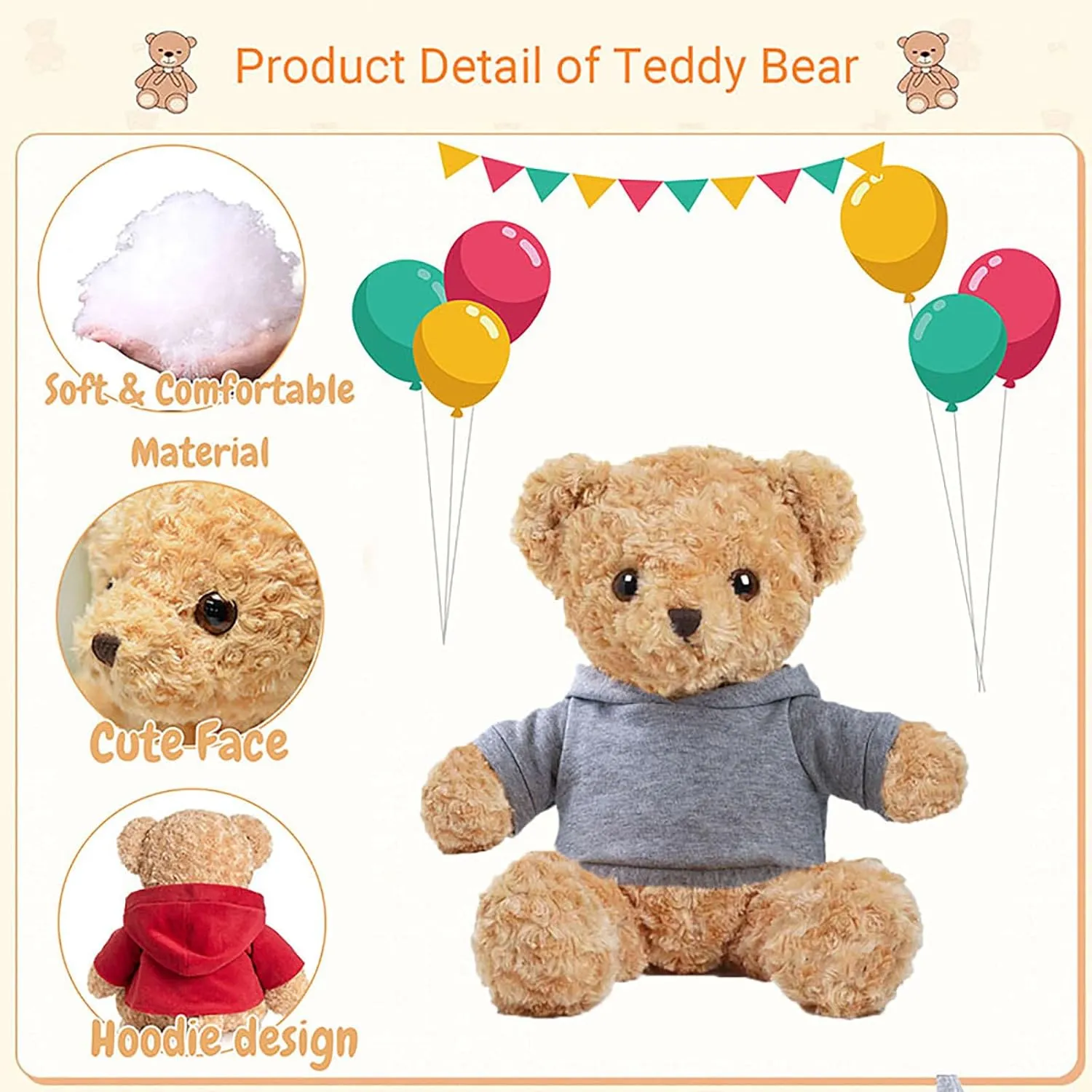 Personalized Teddy Bear for Her Him, Brown Bear Stuffed Plush Toys with Text Photo, Personalized Gifts for Birthday 12 inch