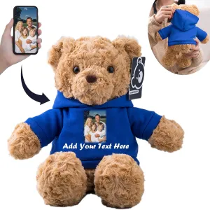 Personalized Teddy Bear Stuffed Animal, Stuffed Bear Plush Toys with Customized Text Image as Personalized Gifts for Girlfriend/Boyfriend (11 in-Blue)