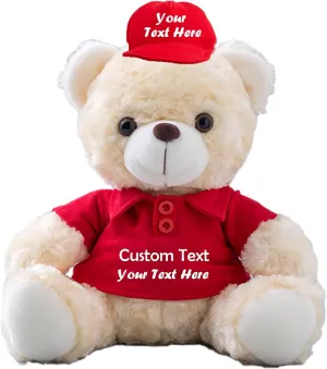 Personalized Teddy Bear with Custom Text, Stuffed Bear with Hat as Team Gifts for Employees/Football Team Gifts/Volleyball Team Gifts/Soccer Team Gifts/Cheer Gifts for Team (10IN-Red)
