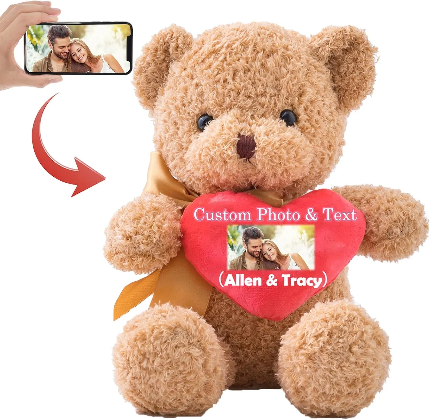 Personalized Teddy Bear with Photo & Custom Text on Red Heart, Stuffed Animal Holding Heart as 'I'm Sorry' Gift for Him/Her on Valentine's Day, Anniversary, Birthday (10 Inches)