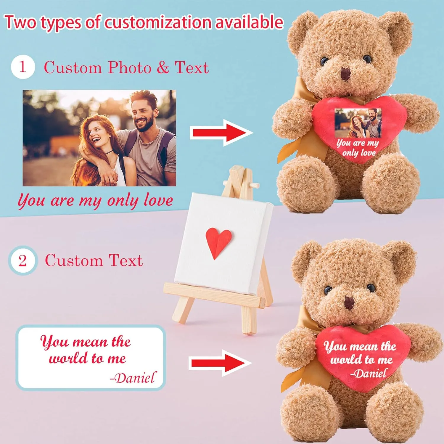 Personalized Teddy Bear with Photo & Custom Text on Red Heart, Stuffed Animal Holding Heart as 'I'm Sorry' Gift for Him/Her on Valentine's Day, Anniversary, Birthday (10 Inches)