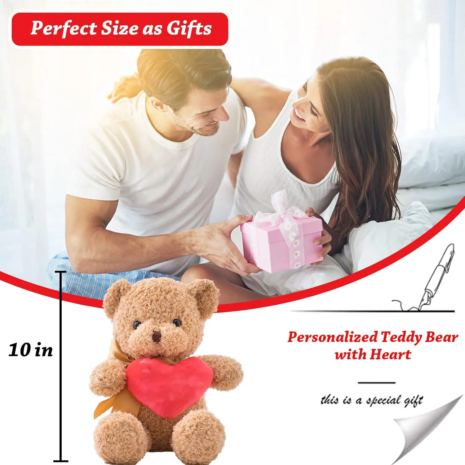 Personalized Teddy Bear with Photo & Custom Text on Red Heart, Stuffed Animal Holding Heart as 'I'm Sorry' Gift for Him/Her on Valentine's Day, Anniversary, Birthday (10 Inches)