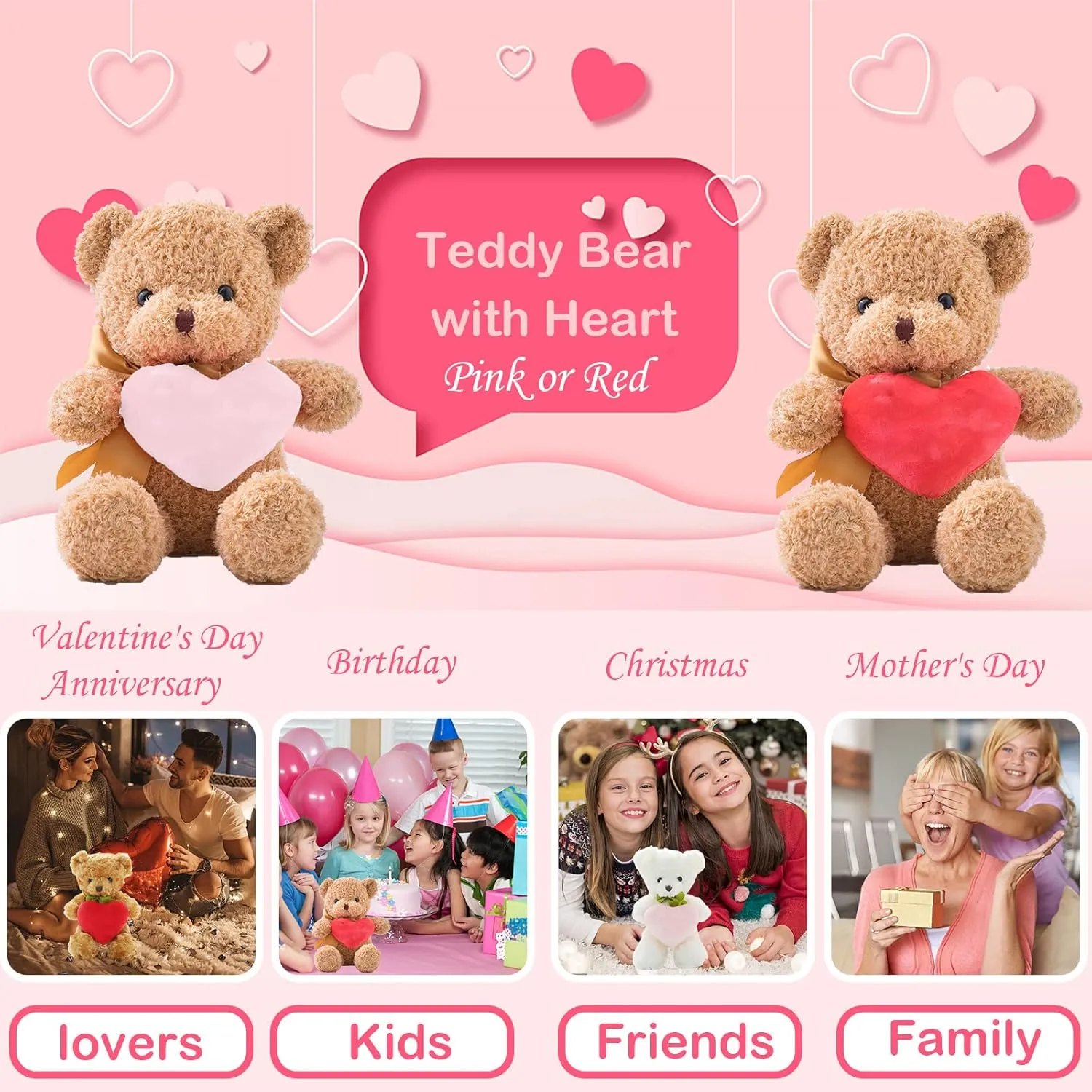 Personalized Teddy Bear with Photo & Custom Text on Red Heart, Stuffed Animal Holding Heart as 'I'm Sorry' Gift for Him/Her on Valentine's Day, Anniversary, Birthday (10 Inches)
