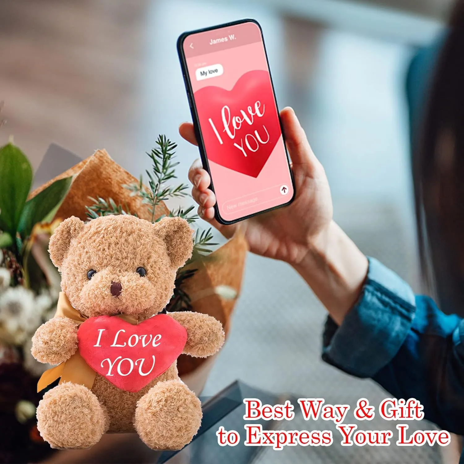 Personalized Teddy Bear with Photo & Custom Text on Red Heart, Stuffed Animal Holding Heart as 'I'm Sorry' Gift for Him/Her on Valentine's Day, Anniversary, Birthday (10 Inches)