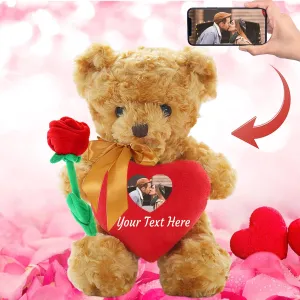 Personalized Teddy Bear with Photo and Custom Text on Heart, Stuffed Animals Valentine Teddy Bear with Rose & Bow as Im Sorry Gifts for Her on Valentine/Anniversary/Birthday (10 in-Text Photo)