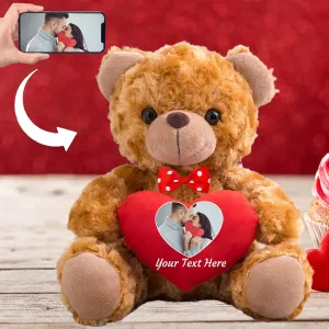 Personalized Teddy Bear with Photo and Custom Text on Heart, Valentine Teddy Bear Stuffed Animals with Exquisite Bow as Im Sorry Gifts for Her on Valentine/Anniversary/Birthday (8-in-Red Heart)