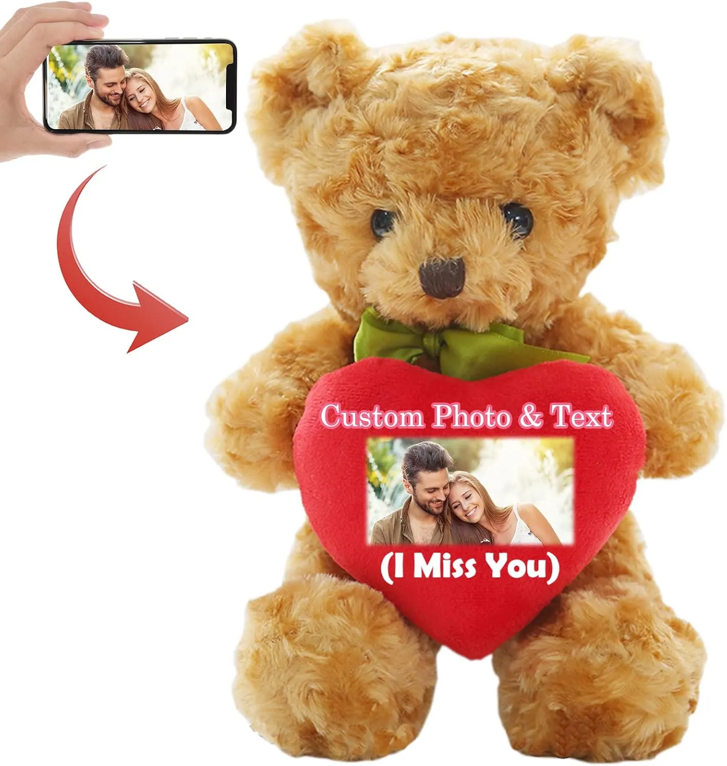 Personalized Teddy Bear with Photo and Custom Text on Red Heart, Teddy Bear Stuffed Animals Holding Red Heart as Im Sorry Gifts for her/Him on Valentine's Day/Anniversary/Birthday (12IN-Red Heart)