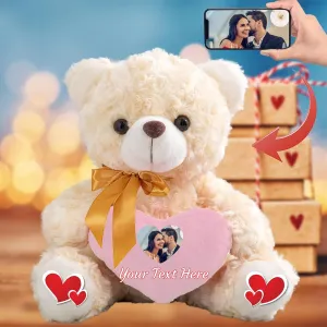 Personalized Teddy Bear with Photo and Text on Heart, Stuffed Animals Valentine Teddy Bear with Bow as Im Sorry Gifts for Her on Valentine/Valentine's Gifts for Your Boyfriend (8 in-Text Photo)