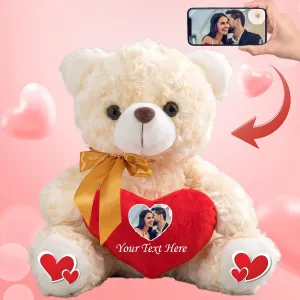 Personalized Teddy Bear with Photo and Text on Heart, Stuffed Animals Valentine Teddy Bear with Bow as Im Sorry Gifts for Her on Valentine/Valentine's Gifts for Your Boyfriend (8 in-Text Photo)
