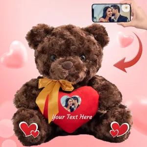 Personalized Teddy Bear with Photo and Text on Heart, Stuffed Animals Valentine Teddy Bear with Bow as Im Sorry Gifts for Her on Valentine/Valentine's Gifts for Your Boyfriend (8 in-Text Photo)