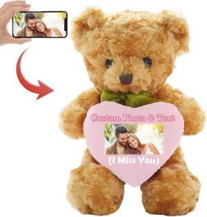 Personalized Teddy Bear with Picture and Custom Text on Heart, Bear Stuffed Animals as Personalized Gift for Women/Men as Valentines Day Gifts/Birthday Gifts (10 in-Pink Heart)