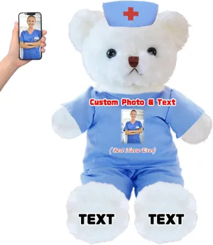 Personalized Teddy Bear with Text Photo, Teddy Bear Stuffed Animal as Nurse Gift Doctor Gift for Men Women, Personalized Gift for Doctor Nurse Medical Student Graduation Gifts (10 inch)