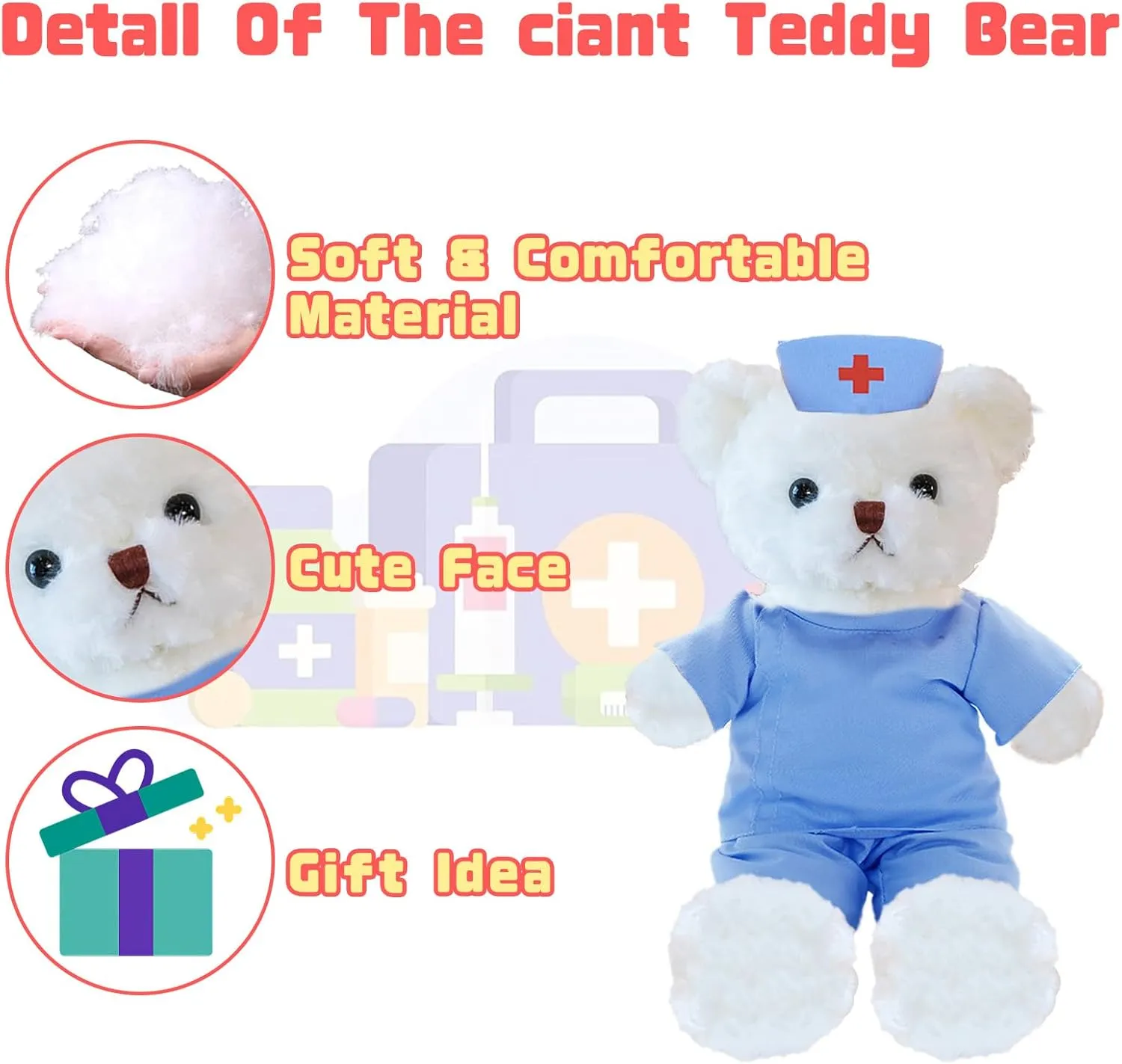 Personalized Teddy Bear with Text Photo, Teddy Bear Stuffed Animal as Nurse Gift Doctor Gift for Men Women, Personalized Gift for Doctor Nurse Medical Student Graduation Gifts (10 inch)