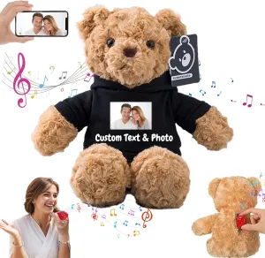 Personalized Teddy Bear with Voice Recording for Kids Adults, Personalized Gifts Bear with Bow Plush Toys with Text Photo as Customized Gift for Valentines Christmas (11 inch-Text Photo)