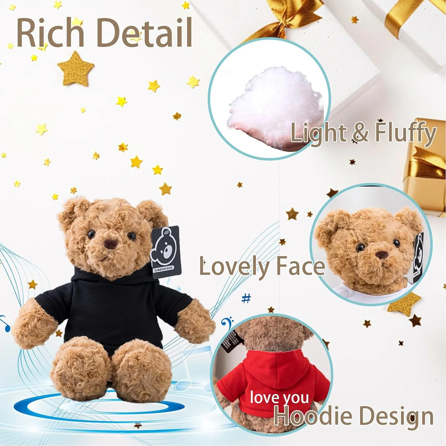 Personalized Teddy Bear with Voice Recording for Kids Adults, Personalized Gifts Bear with Bow Plush Toys with Text Photo as Customized Gift for Valentines Christmas (11 inch-Text Photo)