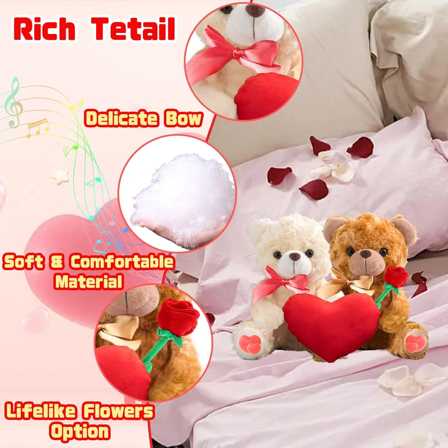 Personalized Valentine Gifts Teddy Bear with Heart as Personalized Couple Gifts for Him and Her, Hugging Plush Valentine Teddy Bear with Text Photo as Valentine Day Gift for Him and Her 2PCS (8 inch)