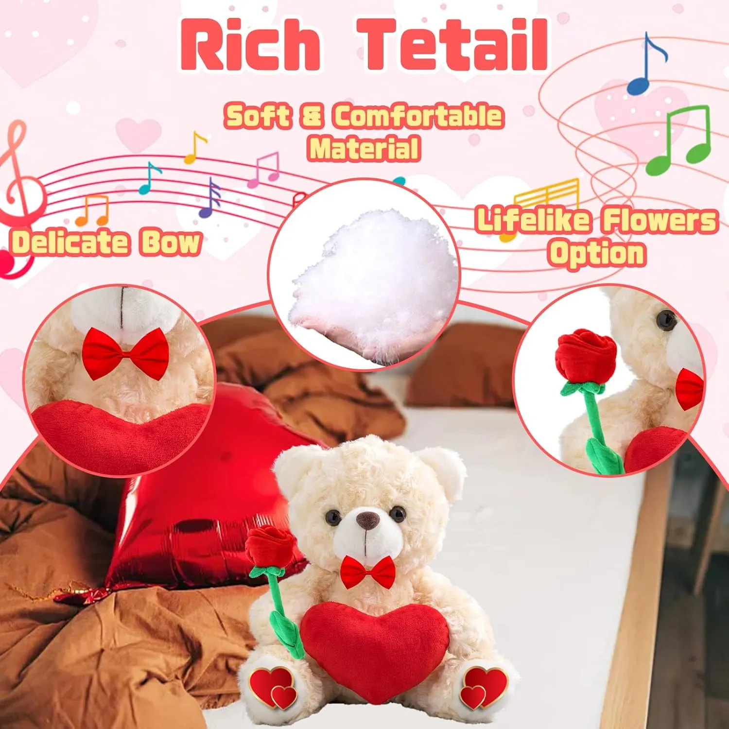 Personalized Valentine Teddy Bear with Text  Photo as Valentine's Day Gifts for Her Him, Valentine Teddy Bear Stuffed Animal as Personalized Gifts for Valentine (8 inch-Text  Photo)