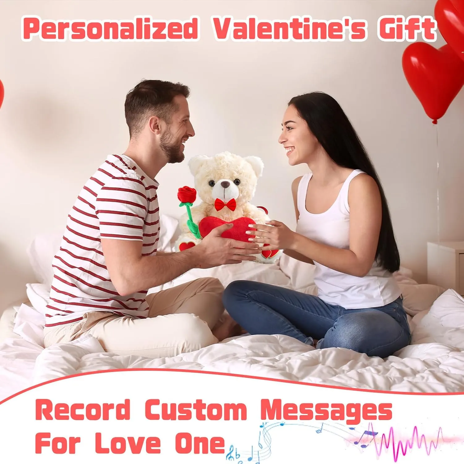 Personalized Valentine Teddy Bear with Text  Photo as Valentine's Day Gifts for Her Him, Valentine Teddy Bear Stuffed Animal as Personalized Gifts for Valentine (8 inch-Text  Photo)