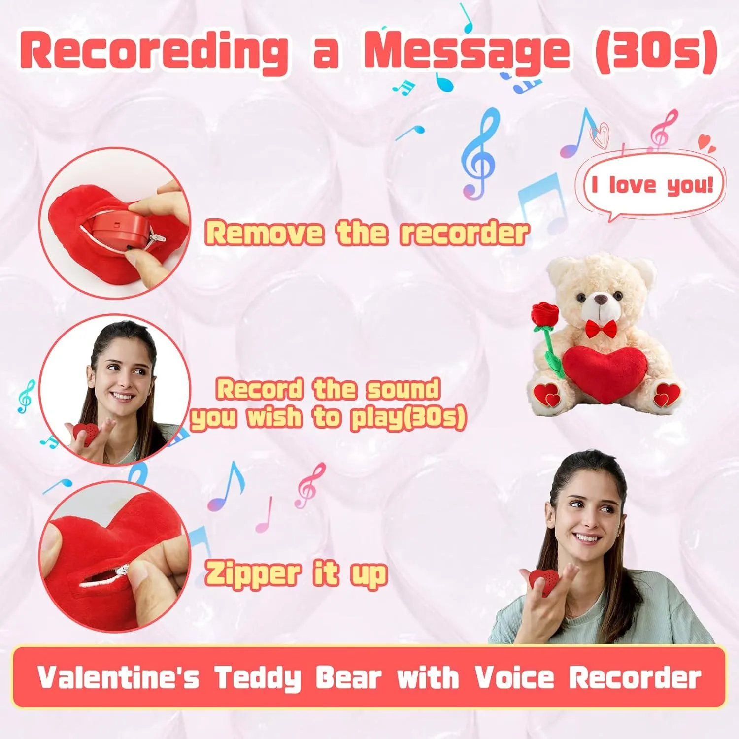Personalized Valentine Teddy Bear with Text  Photo as Valentine's Day Gifts for Her Him, Valentine Teddy Bear Stuffed Animal as Personalized Gifts for Valentine (8 inch-Text  Photo)