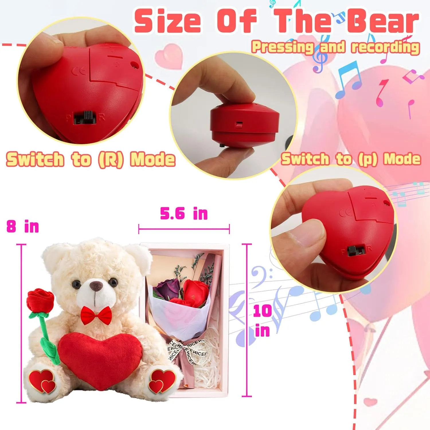 Personalized Valentine Teddy Bear with Text  Photo as Valentine's Day Gifts for Her Him, Valentine Teddy Bear Stuffed Animal as Personalized Gifts for Valentine (8 inch-Text  Photo)
