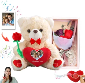 Personalized Valentine Teddy Bear with Text  Photo as Valentine's Day Gifts for Her Him, Valentine Teddy Bear Stuffed Animal as Personalized Gifts for Valentine (8 inch-Text  Photo)