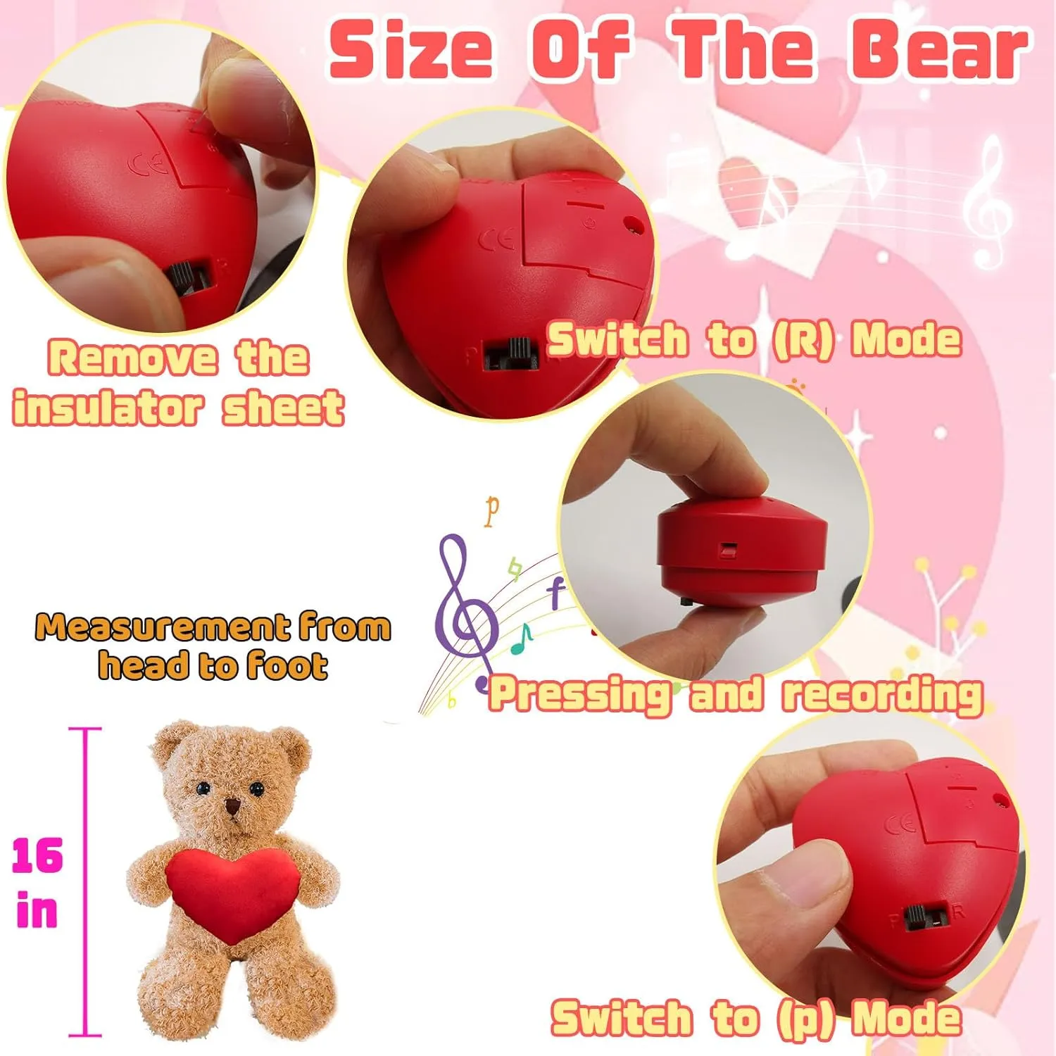 Personalized Valentine Teddy Bear with Text Photo, Personalized Valentine Bear with Heart Hugging Plush as Valentine Gifts for Men Valentine Gifts for Her on Valentine 2PCS (16 inch)