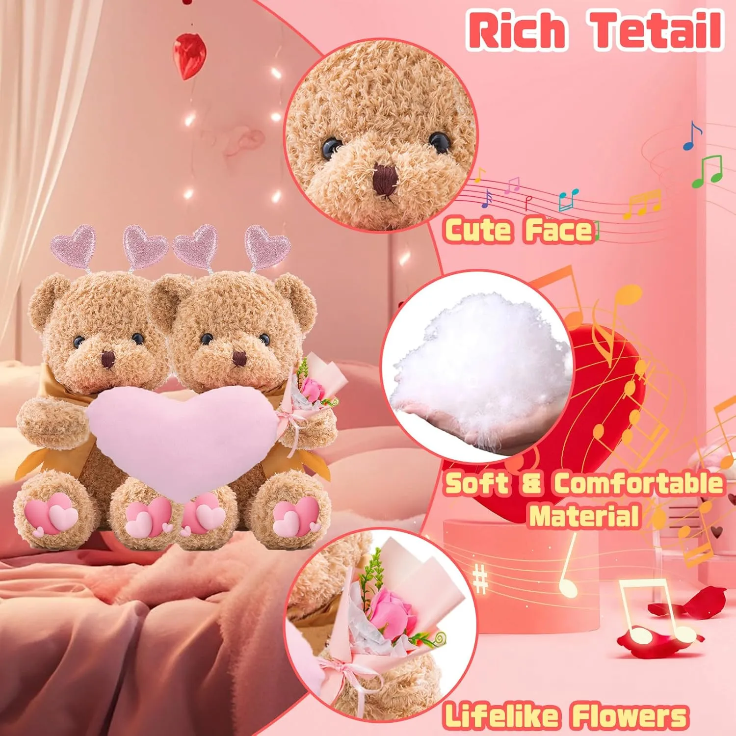 Personalized Valentine Teddy Bear with Text Photo, Personalized Valentine Bear with Heart Hugging Plush as Valentine Gifts for Men Valentine Gifts for Her on Valentine 2PCS (16 inch)