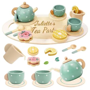 Personalized Wooden Toddler Afternoon Tea Play Set,Gifts for Daughter or Son,15Pcs Wooden Afternoon Tea Play Set for Little Girls Boys,Princess Tea Party Time,Toy Kitchen Pretend Play,